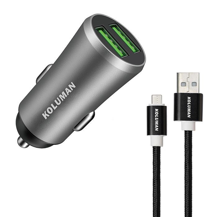 شارژر فندکی کلومن مدل KC - C04 به همراه کابل MICRO USB و USB-C Koluman KC - C04 Car Charger With MicroUSB And USB-C Cable